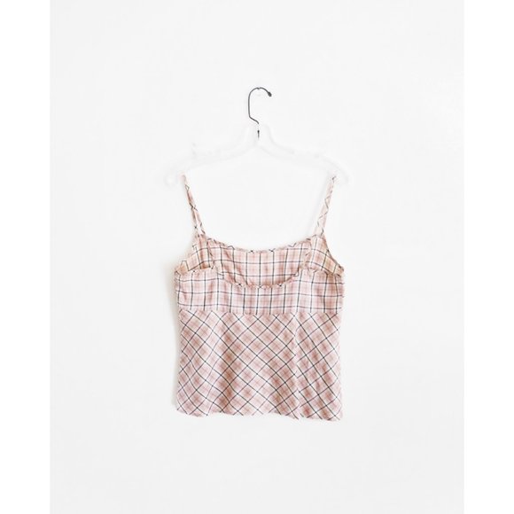 Dosa Pale Pink Grey Plaid Silk Cami Top sz 2 US M - Picture 2 of 4